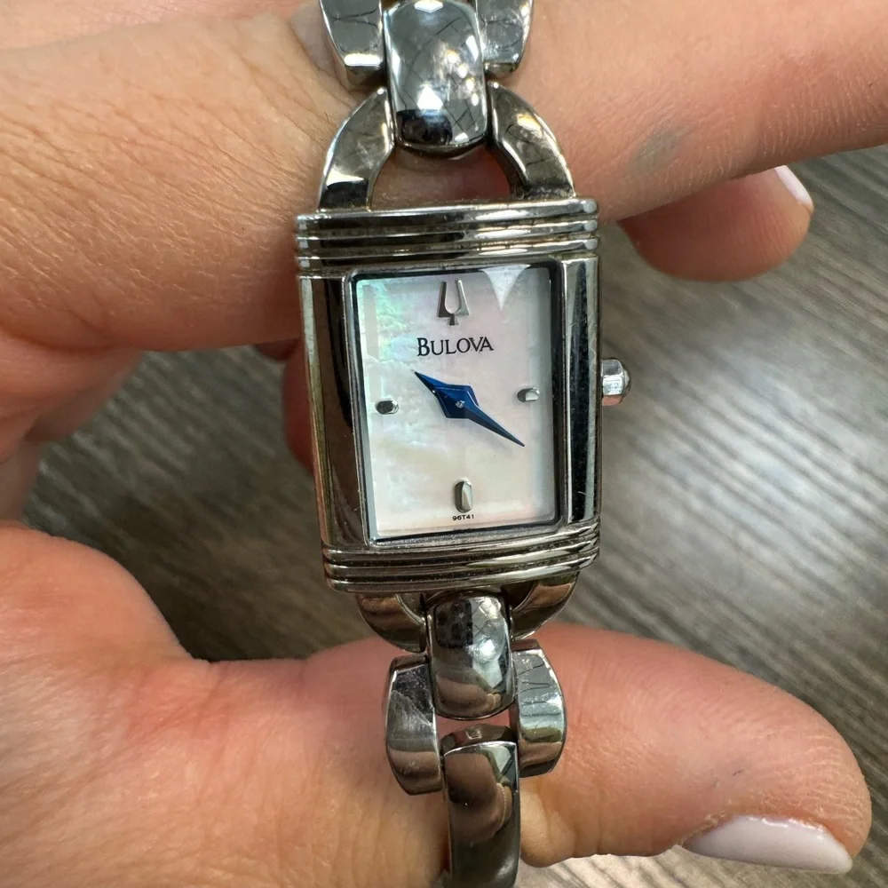 Women's 17mm Silver Tone Bulova rectangle wrist watch